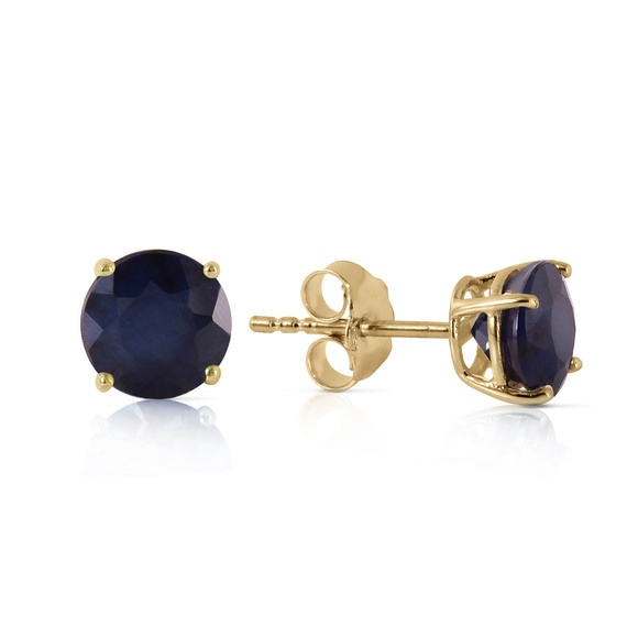 Galaxy Gold Products Jewelry - 14K. SOLID GOLD STUD EARRINGS WITH NATURAL SAPPHIRES (Yellow Gold)